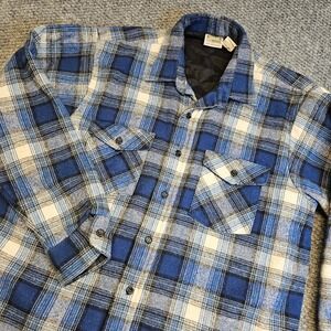 Five Brother Quilted Lined Flannel Shirt Blue Plaid Long Sleeve Workwear Men's L